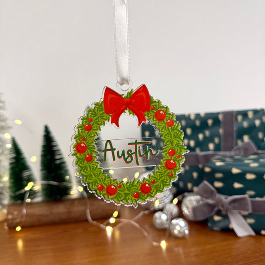 Festive Wreath Custom Acrylic Ornament – Personalized Holiday Keepsake