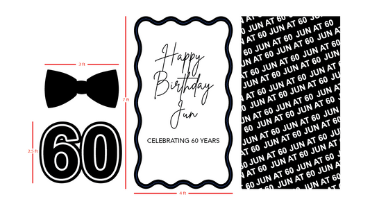 Black & White Monogram Birthday Backdrop with Number Cutout | Custom Foam Backdrop