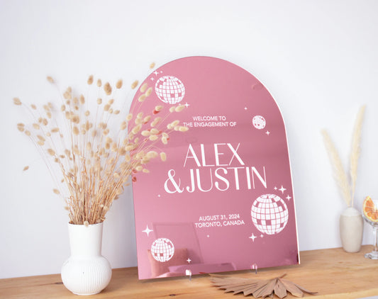 Disco Themed Wedding Welcome Sign in Arch Acrylic