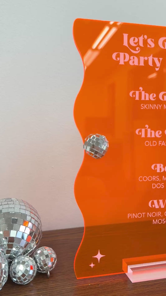 Retro Groovy Acrylic Bar Menu with 3D Disco Ball Accents