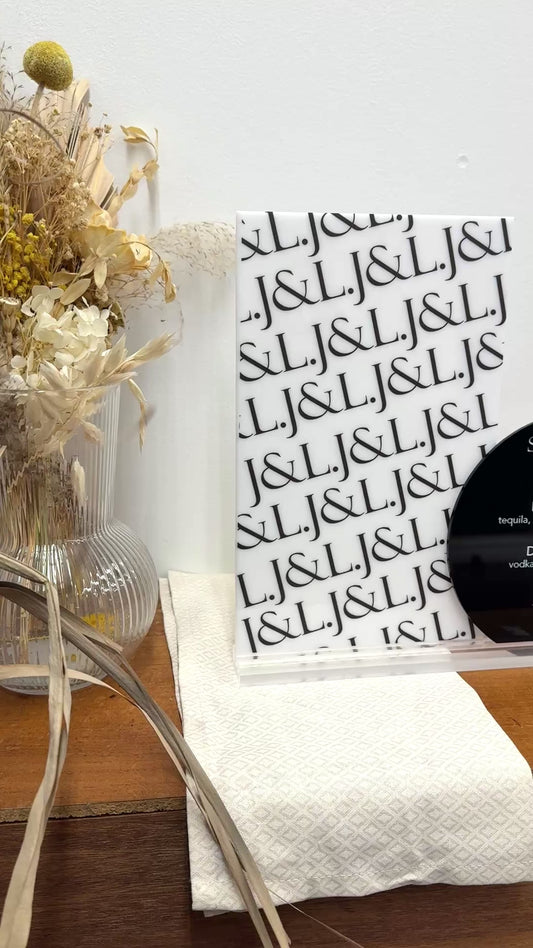 Double Acrylic Bar Menu with custom Logo Monogram Panel