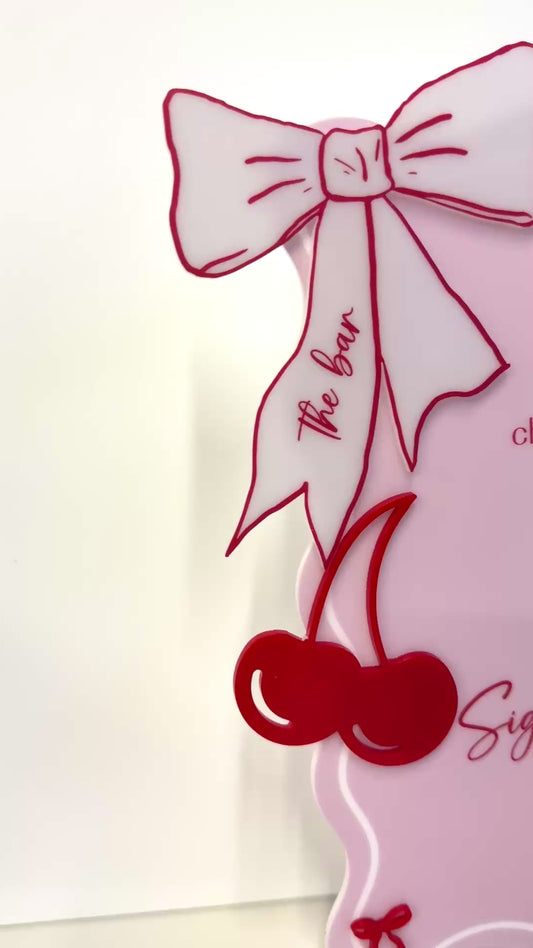 Coquette Bow + Cherry Bar Acrylic Wavy Menu with 3D Accents