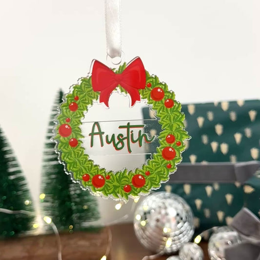 Festive Wreath Custom Acrylic Ornament – Personalized Holiday Keepsake