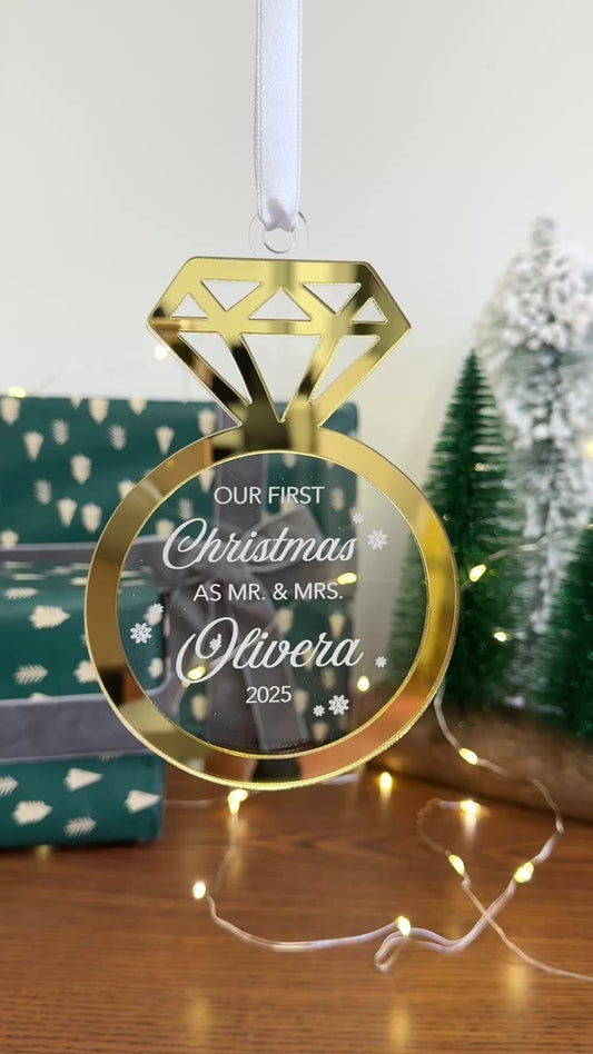 Custom Newlywed Acrylic Christmas Ornament with 3D Ring