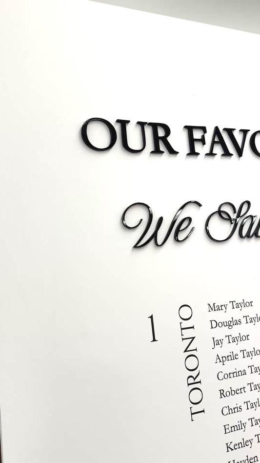 Large Double Panel Foam Seating Chart with 3D Acrylic Titles