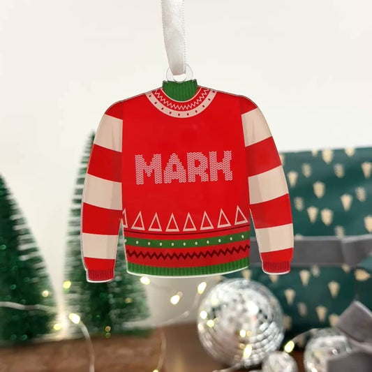 Festive Sweater Custom Acrylic Ornament – Personalized Holiday Keepsake