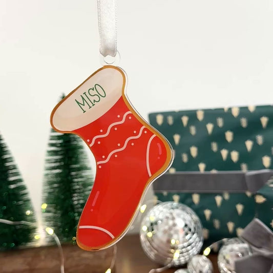 Festive Sock Custom Acrylic Ornament – Personalized Holiday Keepsake