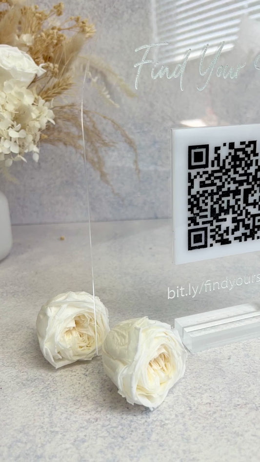 Tabletop Acrylic Seating Chart with QR Code for Destination Weddings