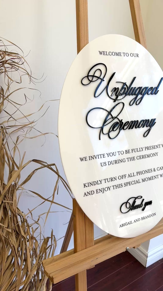 Acrylic Oval Unplugged Ceremony Wedding Sign with 3D Acrylic Writing