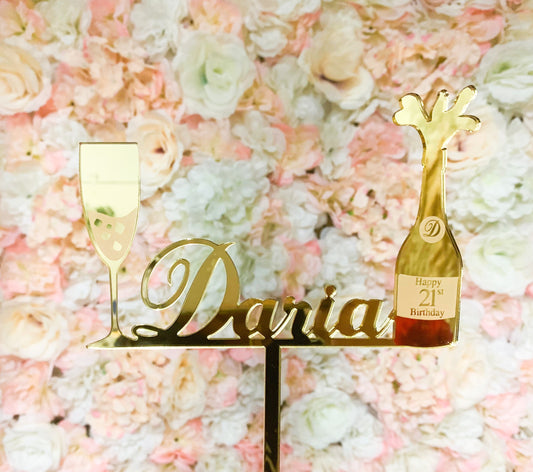 Pop the Bubbly Cake Topper - Custom Name & Message