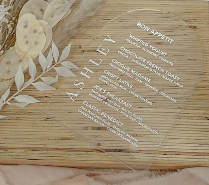 Table top Acrylic Menu - Custom Name