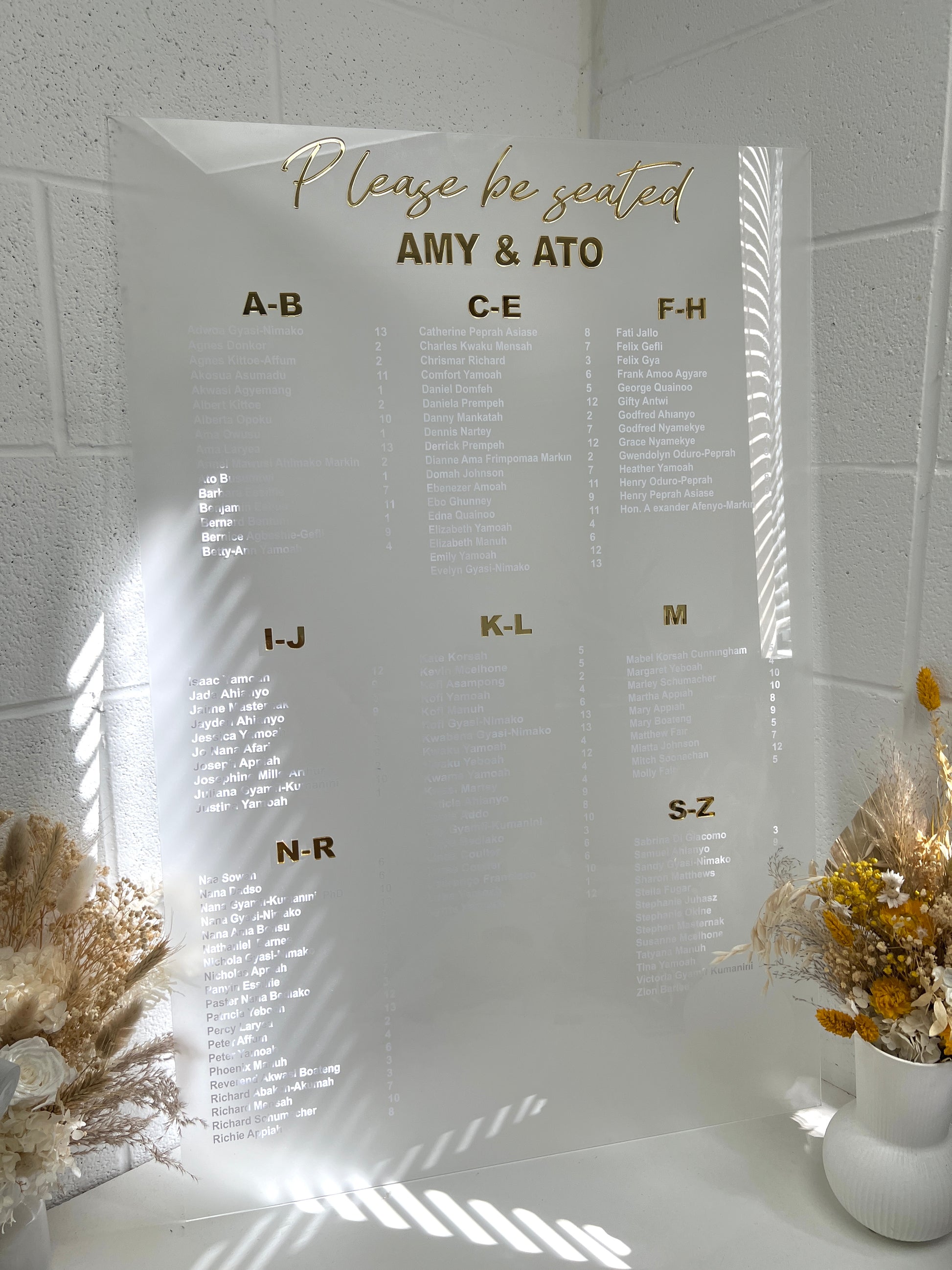 Arch Acrylic Seating Chart Sign with 3D titles one