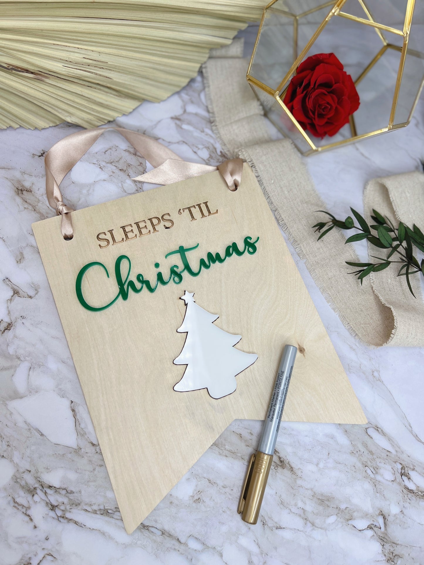 Sleeps Till Christmas Sign - Christmas Countdown Sign - Wood 3