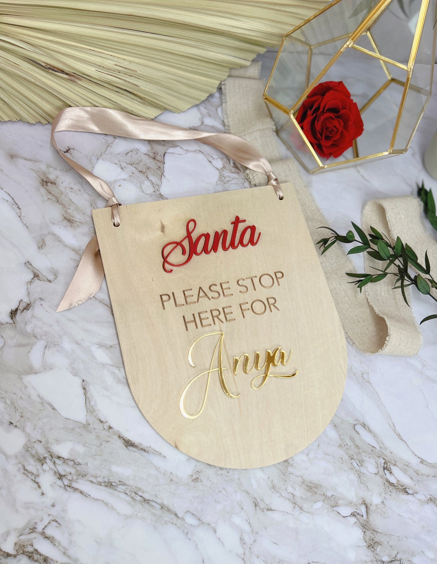 Santa Please Stop Here Sign - Custom Name Sign - Wood 3