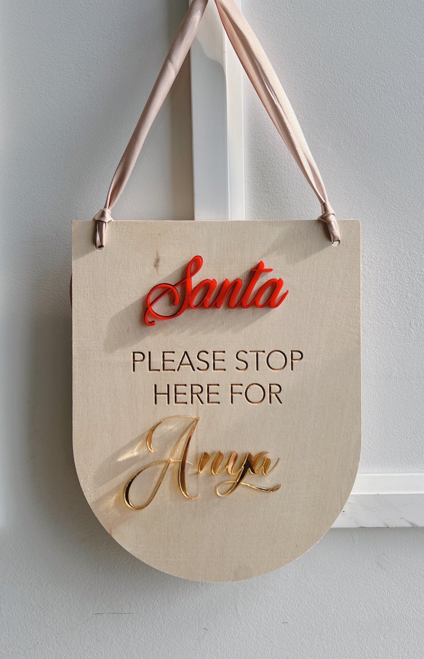 Santa Please Stop Here Sign - Custom Name Sign - Wood 2