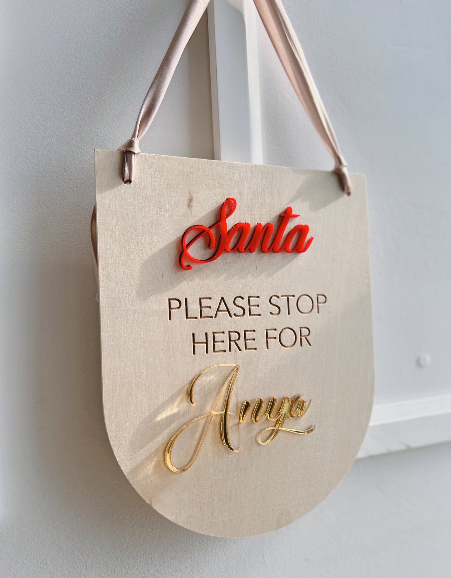 Santa Please Stop Here Sign - Custom Name Sign - Wood