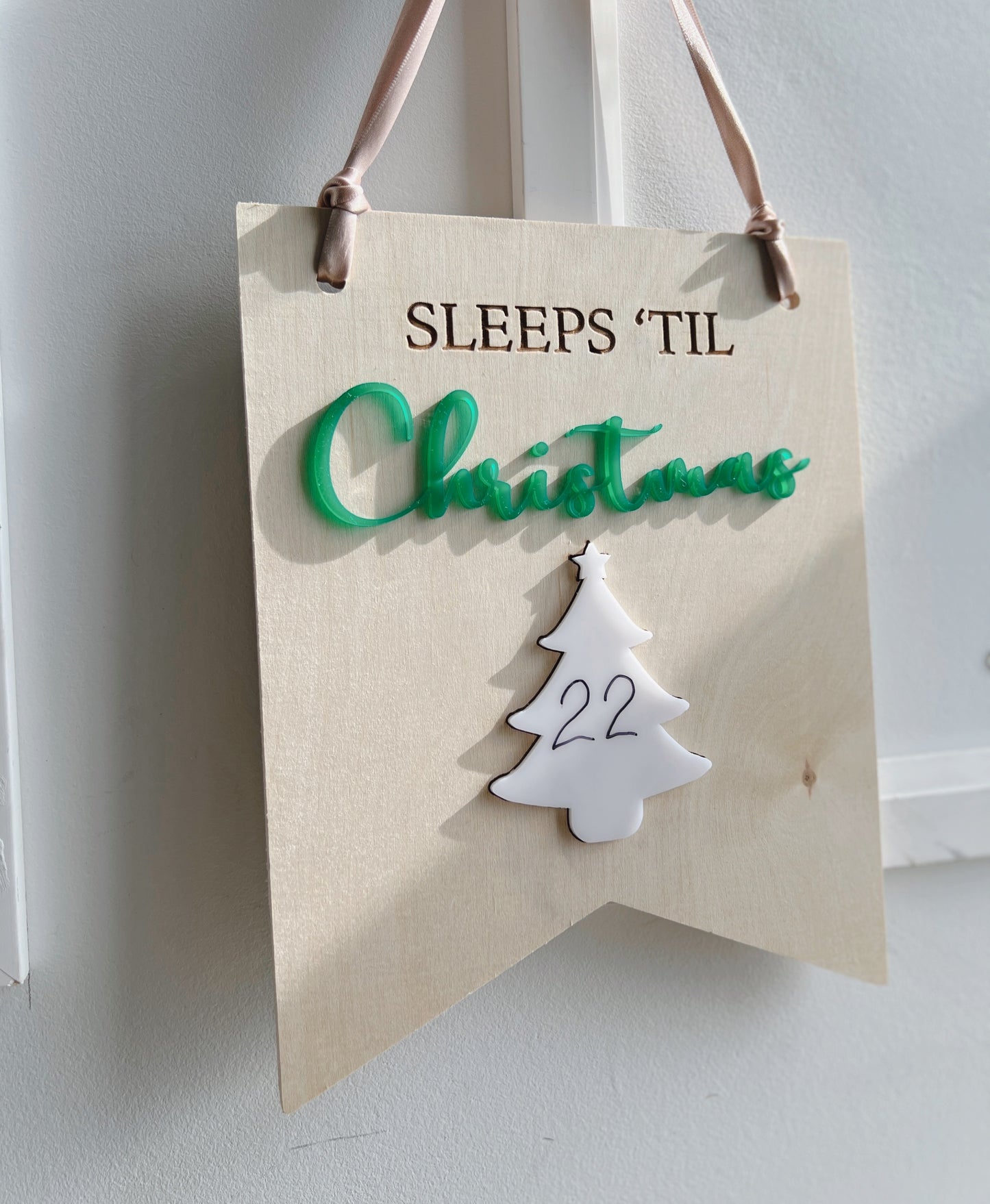 Sleeps Till Christmas Sign - Christmas Countdown Sign - Wood